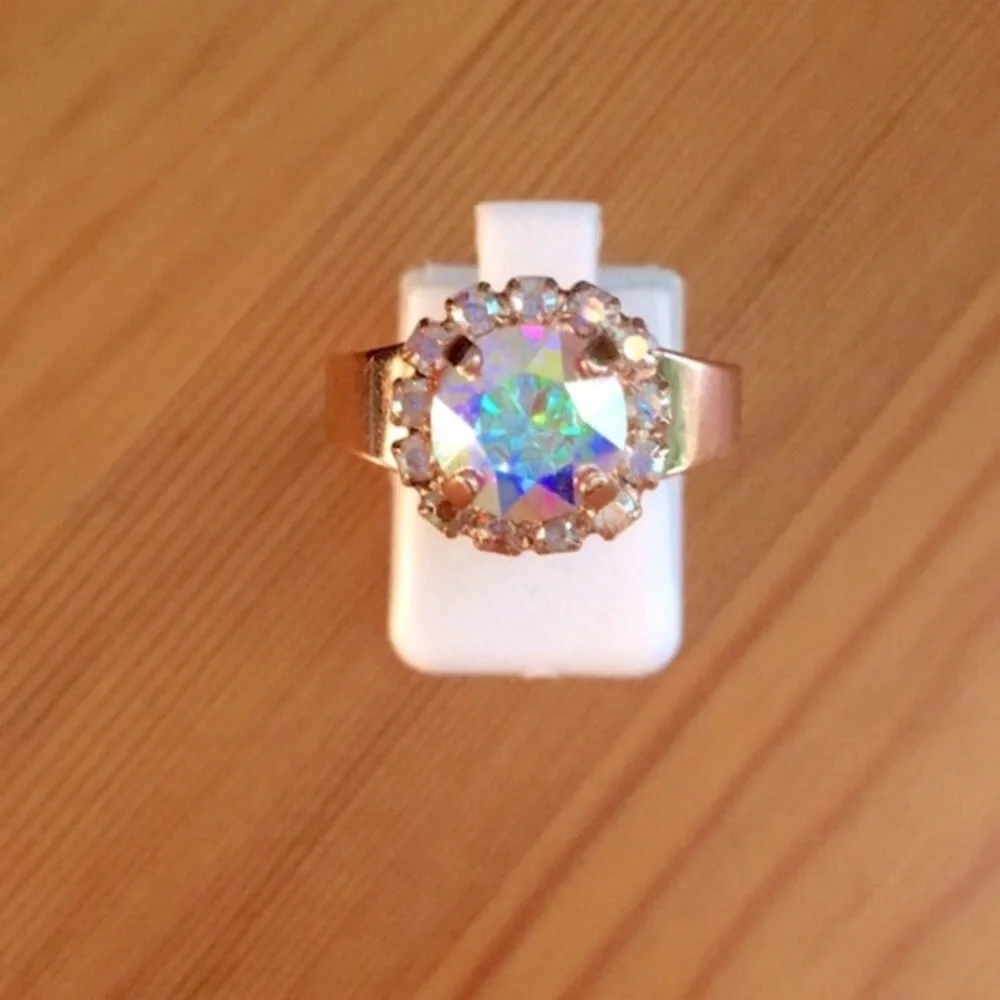 Aurora Borealis Crystal Halo Ring